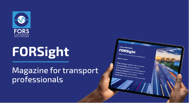 hands holding tablet with FORSight magazine on screen